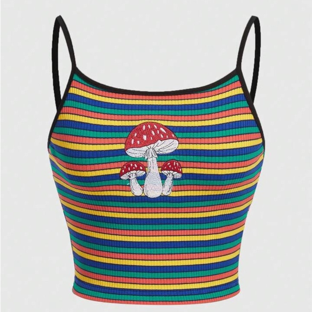 Fairycore Mushroom Print Striped Cami Top